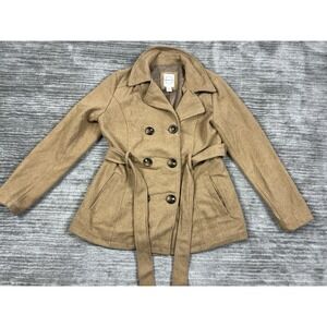 Vine & Valley Pea Coat Womens‎ Large Brown Long Sleeve Jacket Polyester Blend